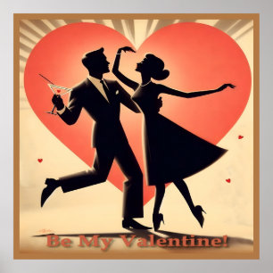 Poster Casal de dança de Namorados moderno do meio século