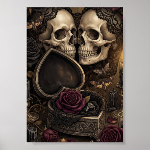 Poster Casal de Esqueleto Gótico Romance Sombrio Rosa Vit