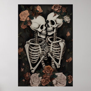 Poster Casal de Esqueleto Romântico Gótico, Arte de Poste
