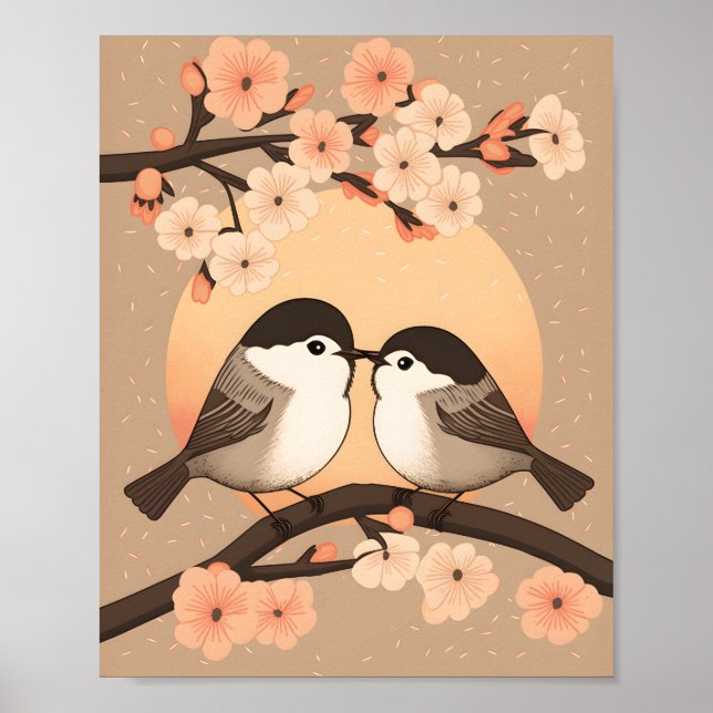 Poster Casal de frango bonito beijando sol (Frente)