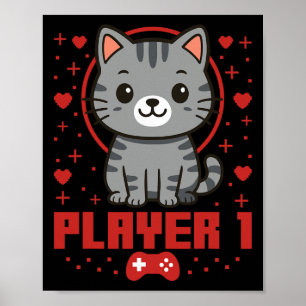 Poster Casal de Gamer de Gato Arcade Pixel Retro de Gato 