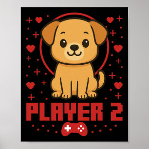 Poster Casal de Jogadores de Cachorro Arcade Pixel Retro 