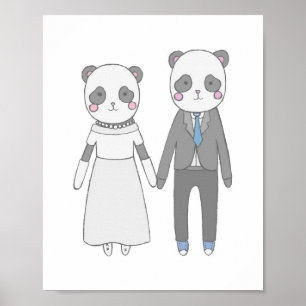 Poster Casal de Noivos Panda Fofo – Noiva & Noivo Kawaii