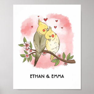 Poster Casal de Pássaros Fofos Dia dos Namorados Personal