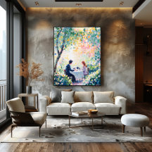 Casal de pointilismo que gosta de chá no exterior