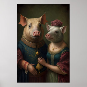 Poster Casal de Porco Aristocrático Pintura Renascentista