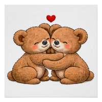 Casal de Ursinho Fofo Apaixonado – Estilo Bordado