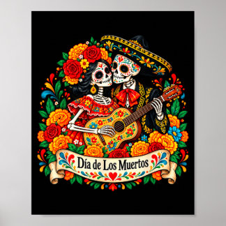 Poster Casal do dia dos mortos violão herança mexicana