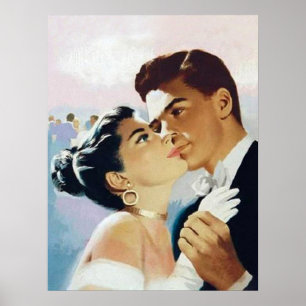 Poster Casal dos jovens que dança junto, vintage