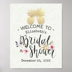 Pôster Casal Dourado moderno bem-vindo do abacaxi do chá