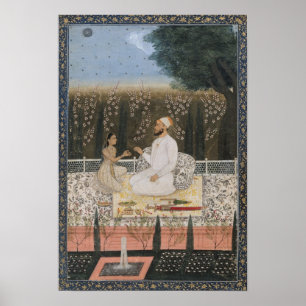 Pôster Casal em um terraço em um jardim