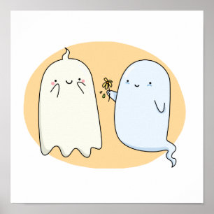Poster Casal Fantasma Cute Kawaii