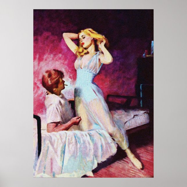 Poster Casal Flertando Vintage Pulp Magazine Cobrir Art (Frente)