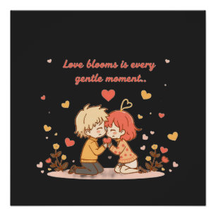 Pôster Casal Fofo de Anime Romântico - Momento de Amor