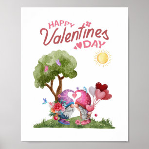 Poster Casal Gnomo dia de os namorados Watercolor