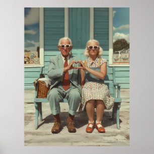 Poster Casal Idoso Vintage Fazendo um Coração