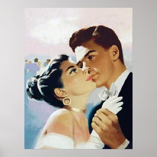 Poster Casal jovem dançando junto, romântico vintage (Frente)