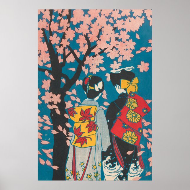 Poster Casal Lésbica Japonês Aproveitando Sakura (Frente)
