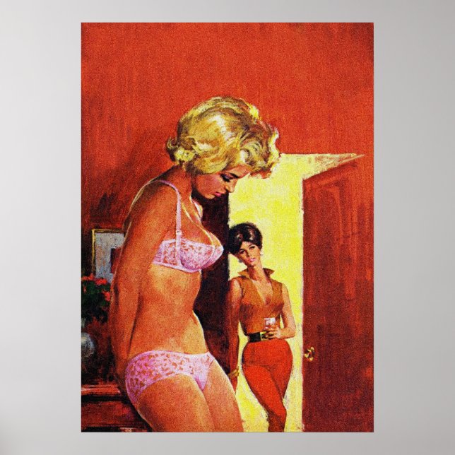 Poster Casal Lésbica Vintage Pulp Magazine Covever art (Frente)