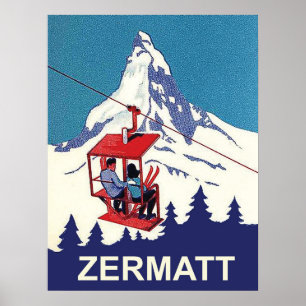 Poster Casal num elevador de esqui em Zermatt, viagens vi