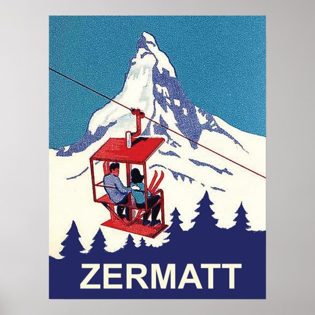 Poster Casal num elevador de esqui em Zermatt, viagens vi (Frente)