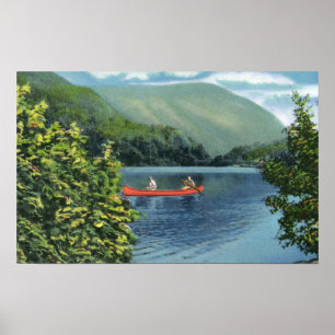 Pôster Casal que Canoeing em um lago