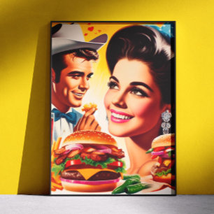 Poster Casal Retro de Fast Food