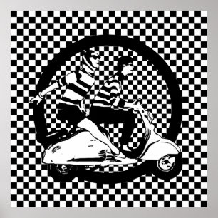 Pôster Casal retro do patinete da verificação do estilo