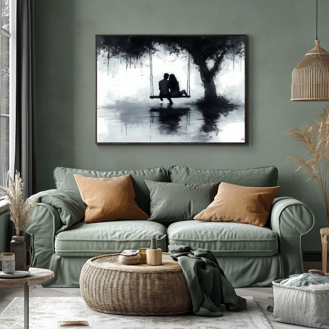 Poster Casal Romântico à noite em um balanço debaixo da á (Criador carregado)