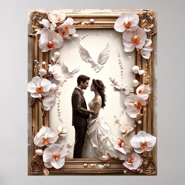 Poster Casal romântico de casamento na Imagem Elegante (Frente)