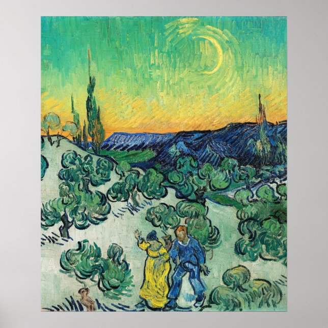 Poster Casal Romântico de Van Gogh Caminhando sob a Lua (Frente)