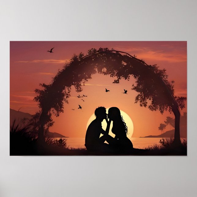 Poster Casal romântico no pôr do sol (Frente)