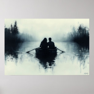Poster Casal Romântico Remando em um Lago Nebuloso Minima