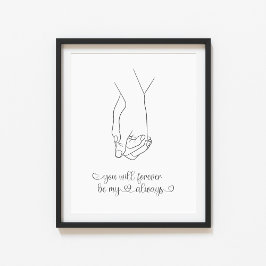 Poster Casal Segurando a Arte da Linha das Mãos