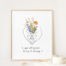 Poster Casal Segurando Mãos Forma Coração Arte Floral