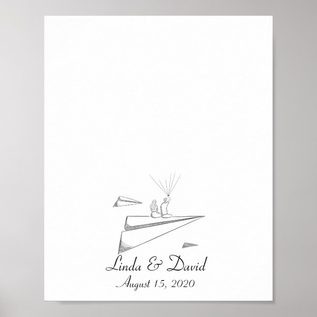 Poster Casal Sentado em Avião de Papel Posição da Pegada  (Frente)