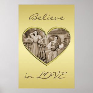 Poster Casal Vintage Romance, homem e mulher, ouro