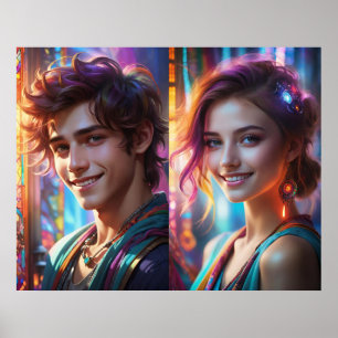 Poster Casal Whimsical Colorido com Sorrisos Impressionan