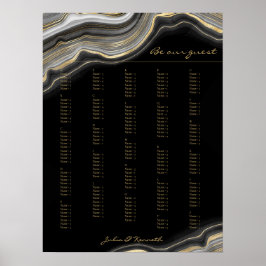 Poster Casamento Alfabético Dourado Marble Preto