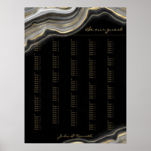 Poster Casamento Alfabético Dourado Marble Preto