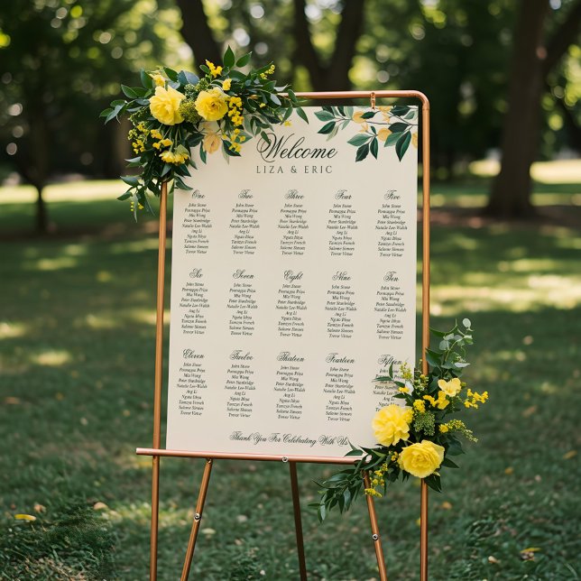Poster Casamento Amarelo Elegante de Árvore Floral do Lem (Lemon Blossom Floral Tree Elegant Yellow Wedding Poster)