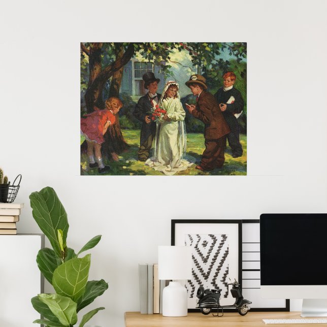 Poster Casamento Antigo, Crianças Fazem de Conta que São  (Escritório em casa)