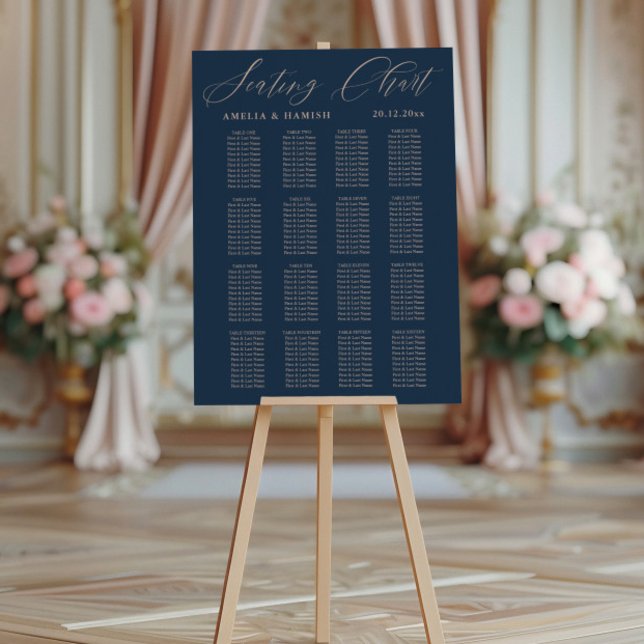 Poster Casamento Azul e Rosa dourado com Gráfico de Assen (Criador carregado)
