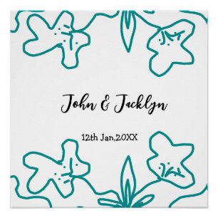 Pôster Casamento azul turquesa casal nome data flstylish
