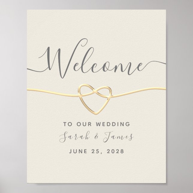 Poster Casamento Bem-Vindo à Caligrafia Dourada (Frente)