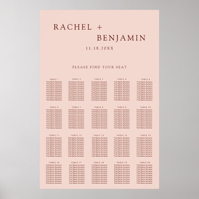 Poster Casamento Boêmia Encontre seu assento Elegante Ter (Frente)