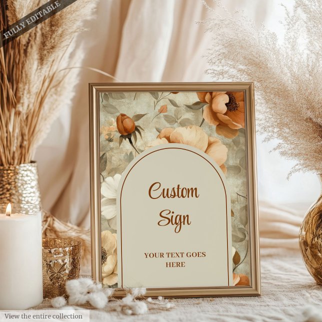 Poster Casamento Boho Romântico Terracota Verde Sage Pers (Romantic Boho Terracotta Sage Green Custom Wedding Sign)