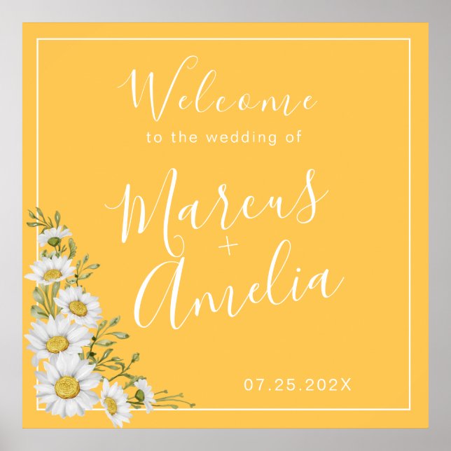 Poster Casamento bonito de daffodil amarelo e disias bran (Frente)