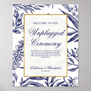 Poster Casamento Botânico Dourado Azul-marinho Sem Ligaçã