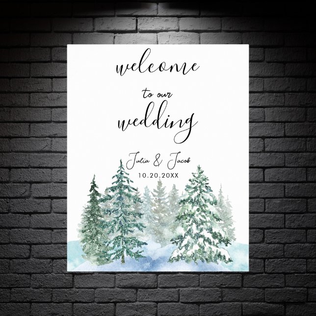 Poster Casamento Botânico entre Pinheiros Russos de Inver (Winter Rustic Pine Trees Lantern Botanical Wedding Party Supplies)